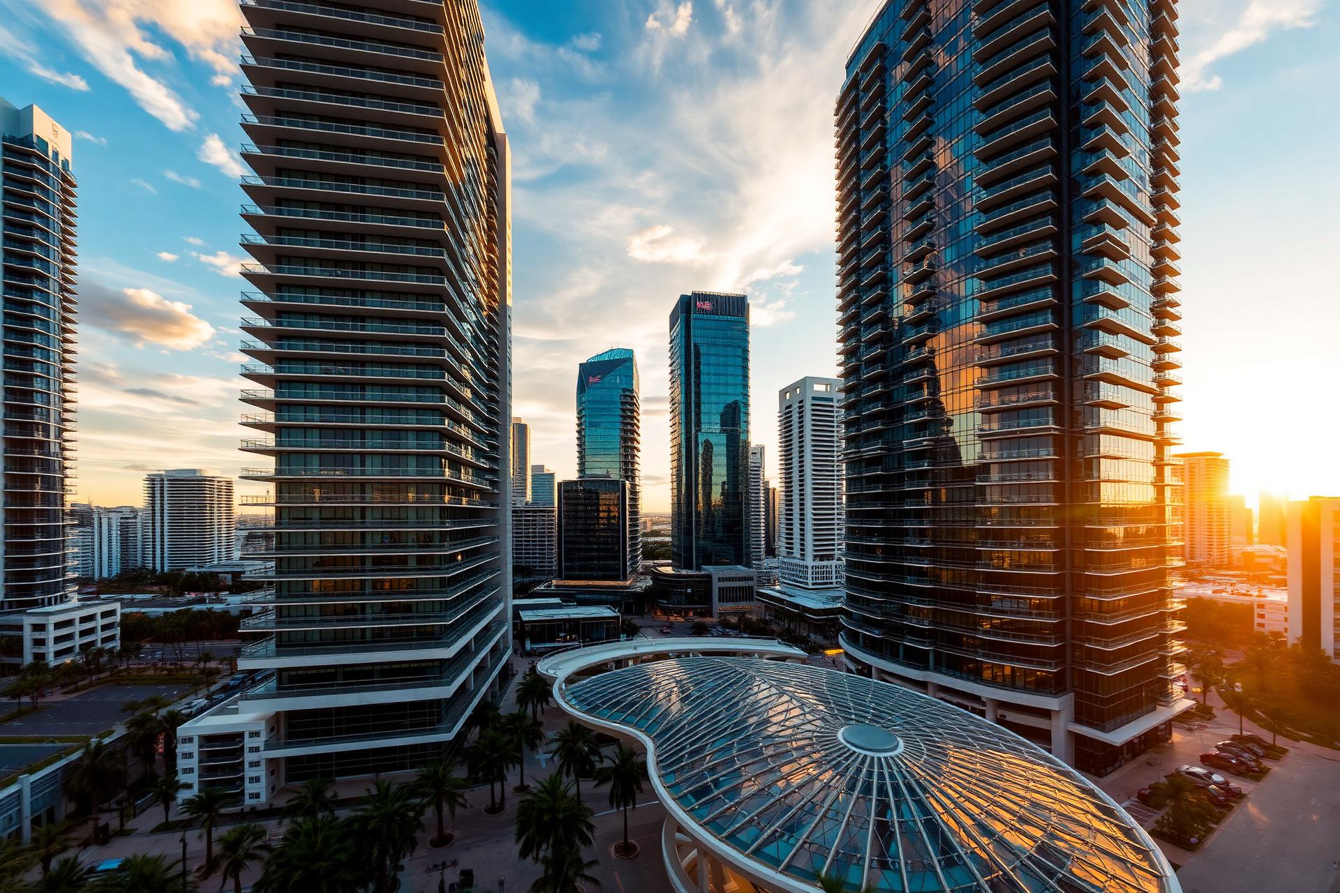 Miami Worldcenter district skyline at golden hour